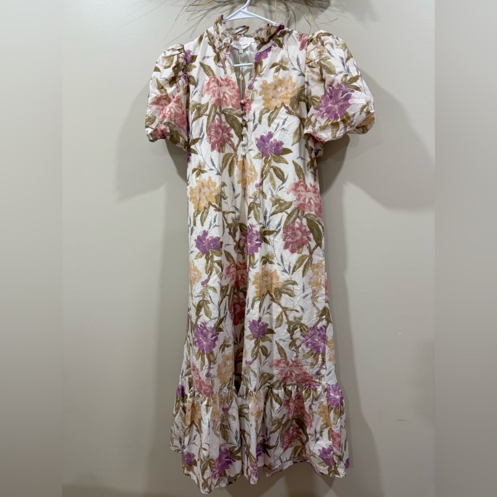 Enter Floral Puff Sleeve midi dress NWT